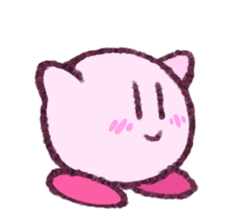 An animated gif of a pink round creature, Kirby, walking to the right.